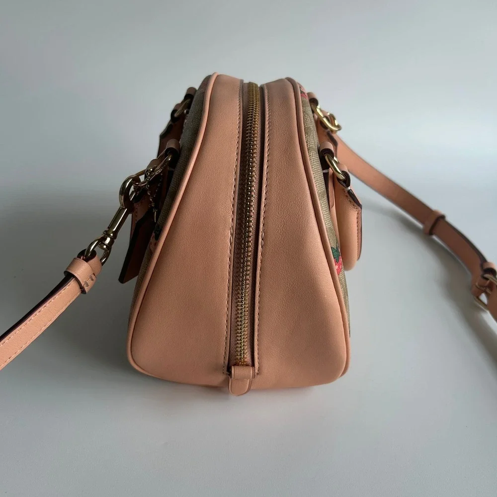 Coach Sydney Satchel Khaki Strawberry Signature Canvas Leather Bag CB596